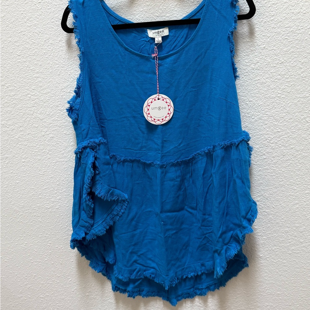 Umgee Linen Fray Edge Tank Top